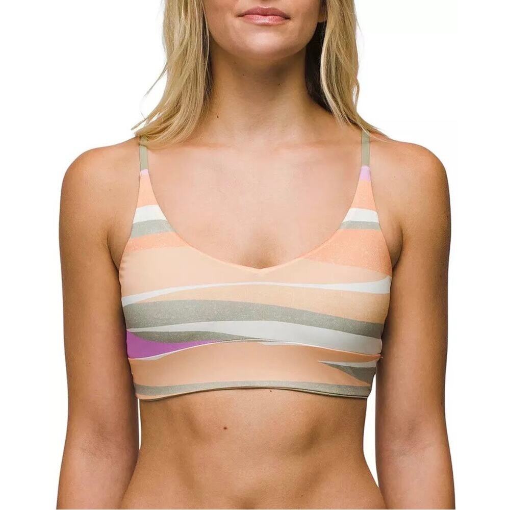 NWT prAna Willow Falls Reversible Swim Top Small Orange Purple Striped Bikini